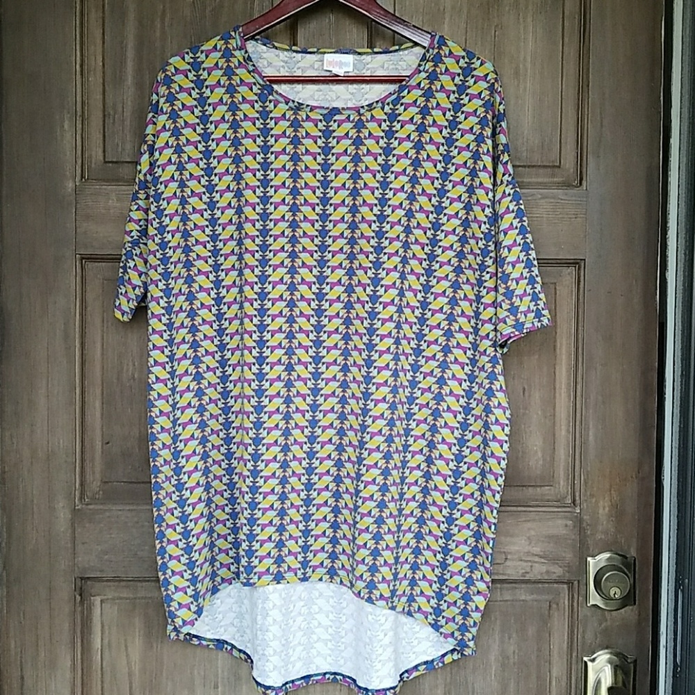 Lularoe Irma NWT M Blue Purple Geo Pattern Slinky